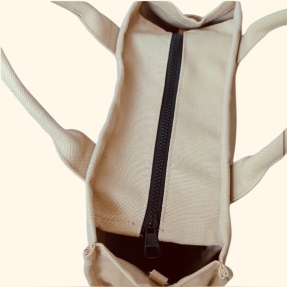 Fashionable Mini Canvas Crossbody Tote Zipper Bag, Beige - Picture 5 of 10